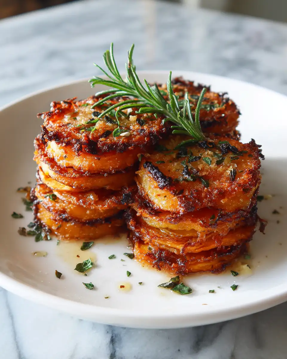 Final dish - Elevate Your Side Dish Game with Crispy Parmesan Sweet Potato Stacks