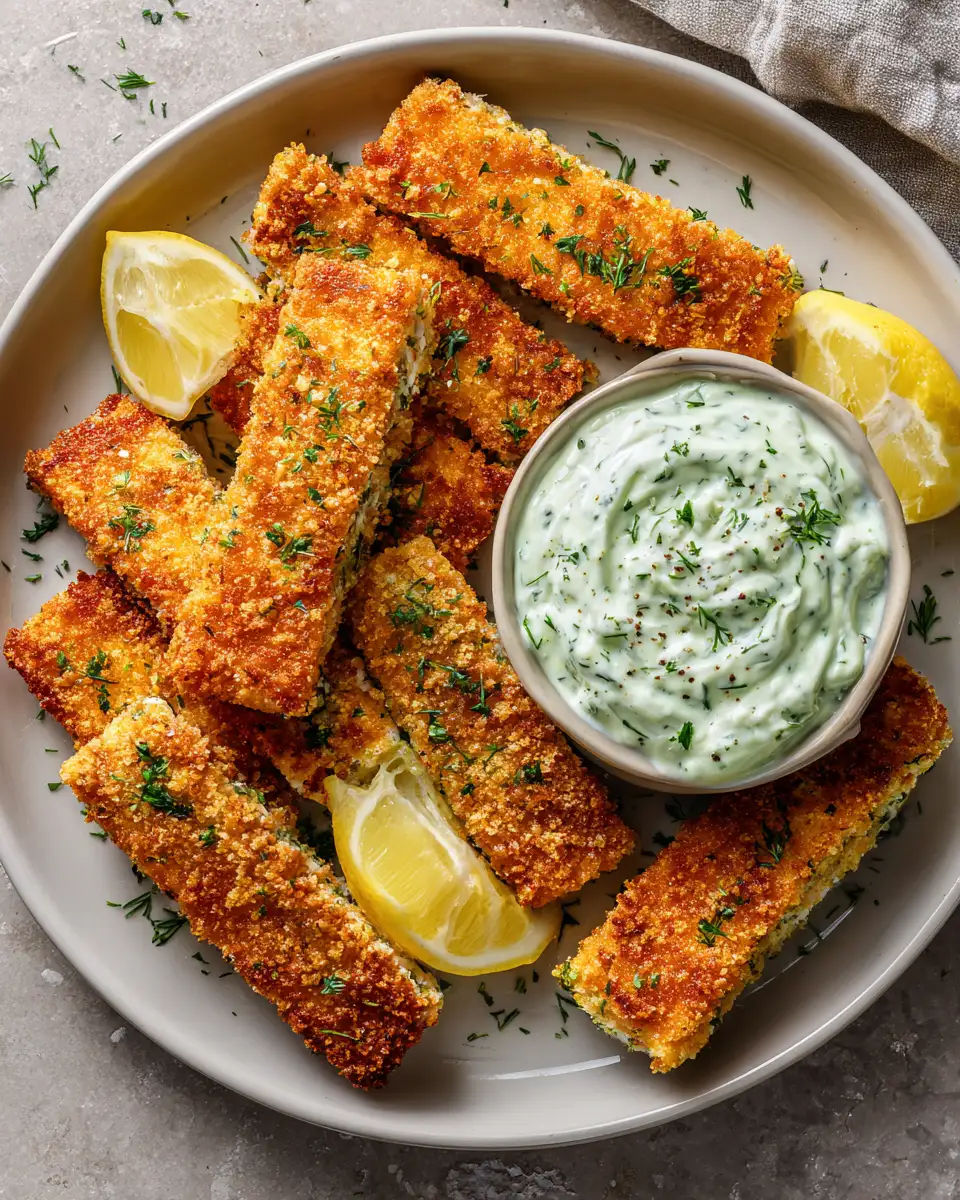 Final dish - Crispy Salmon Strips with Herb Tartar Dip: A Crunchy Delight for Seafood Lovers