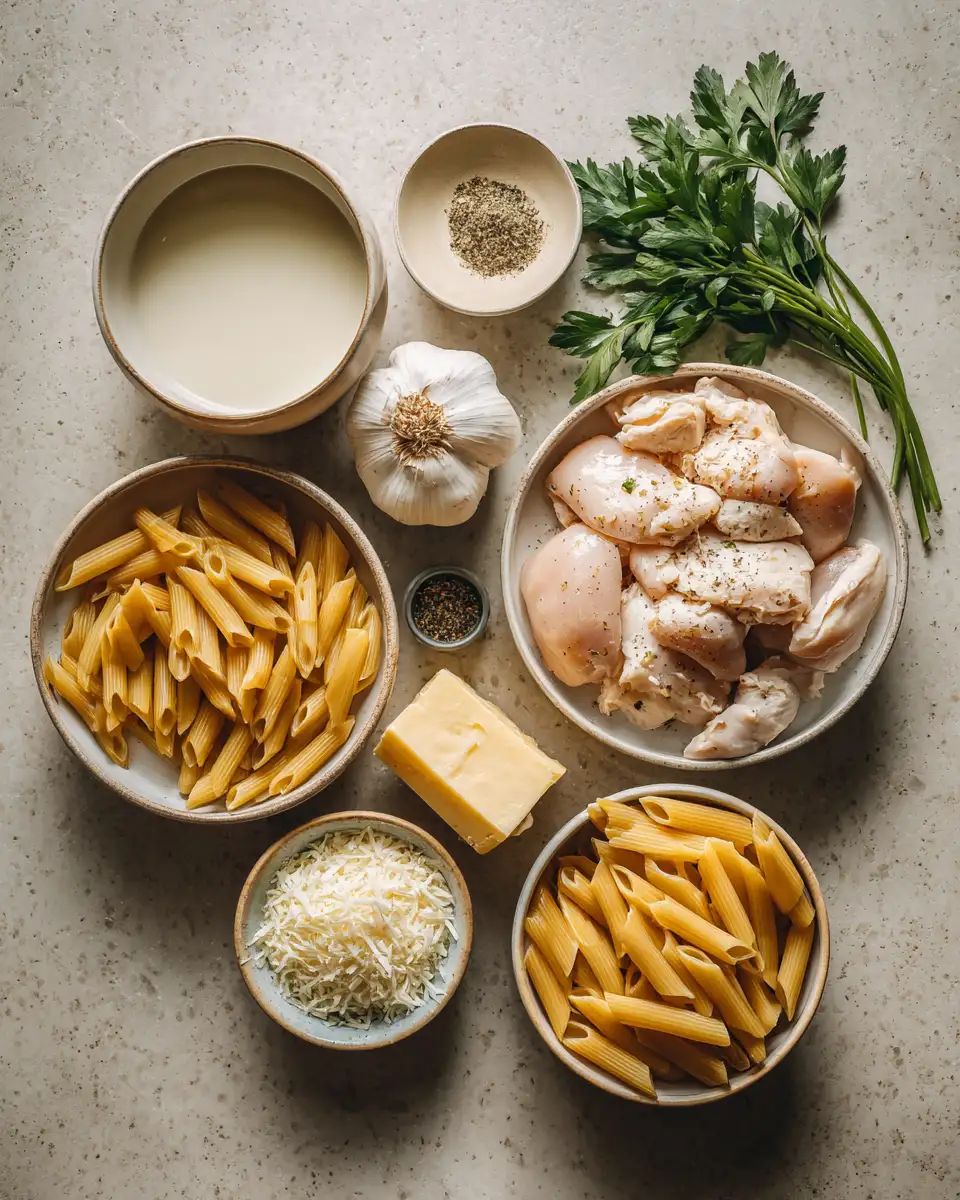 Ingredients for Creamy Crockpot Garlic Chicken Pasta: A Comfort Food Miracle