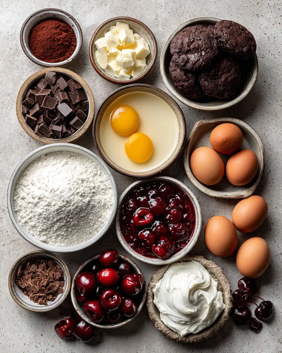 Ingredients for Indulge in Decadence: Dark Chocolate Cherry Cheesecake Delight