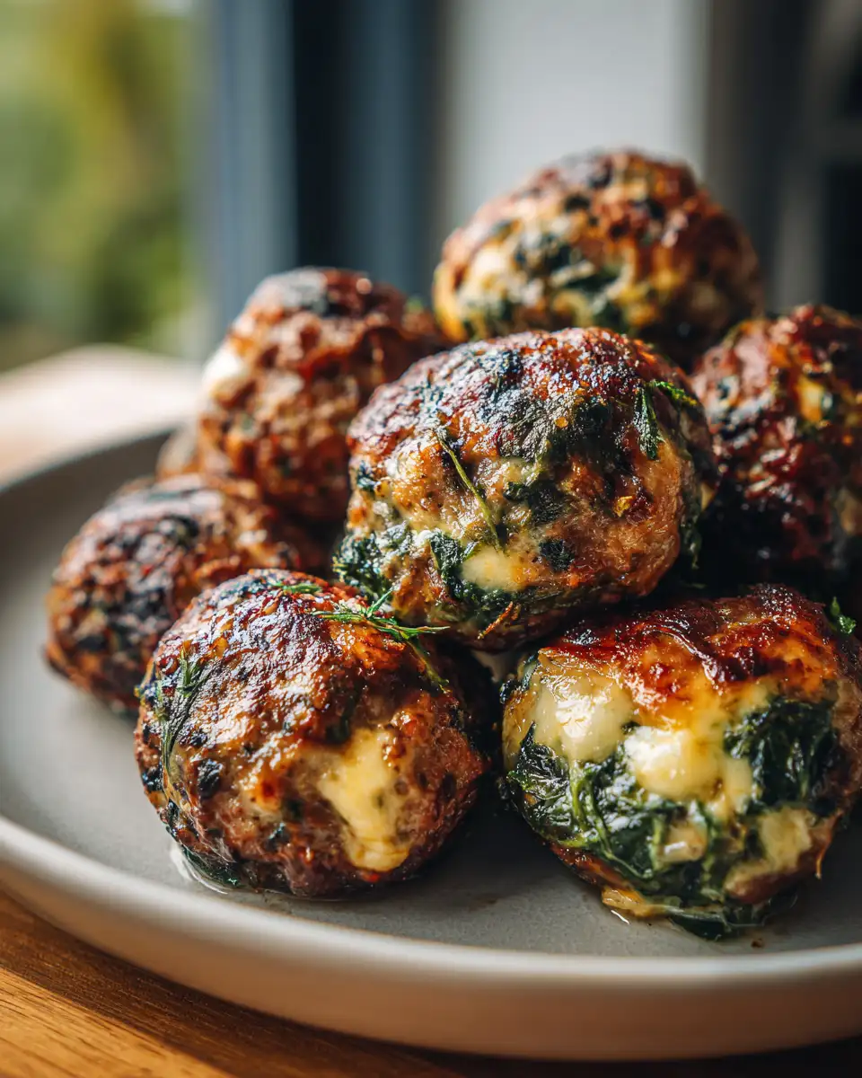 Mouthwatering Spinach Garlic Meatballs Stuffed With Mozzarella Delight - Featured Image