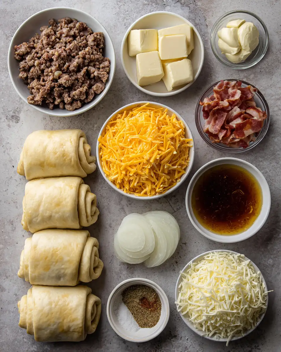 Ingredients for Irresistible Garlic Butter Bacon Cheeseburger Rollups That Will Elevate Your Burger Game