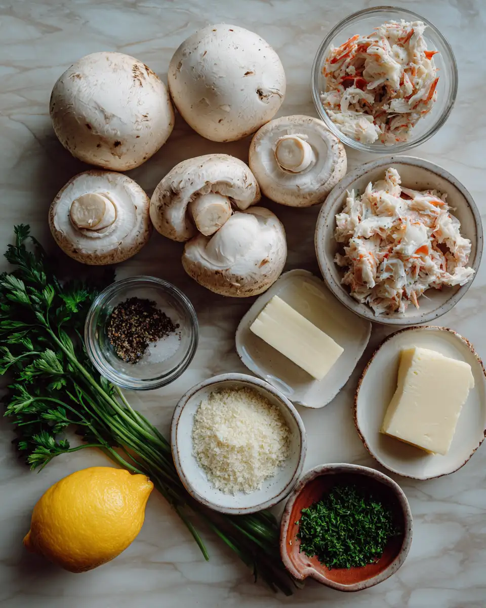 Ingredients for Irresistible Garlic Butter Crab Stuffed Mushrooms for Your Next Dinner Party