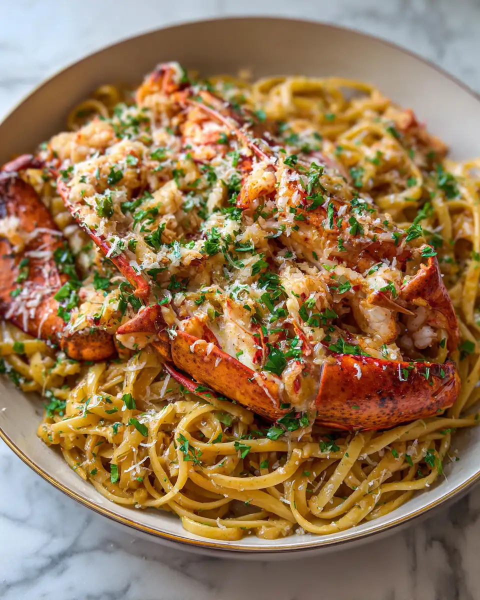 Final dish - Savor the Sea: Indulgent Garlic Butter Lobster Linguine Delight
