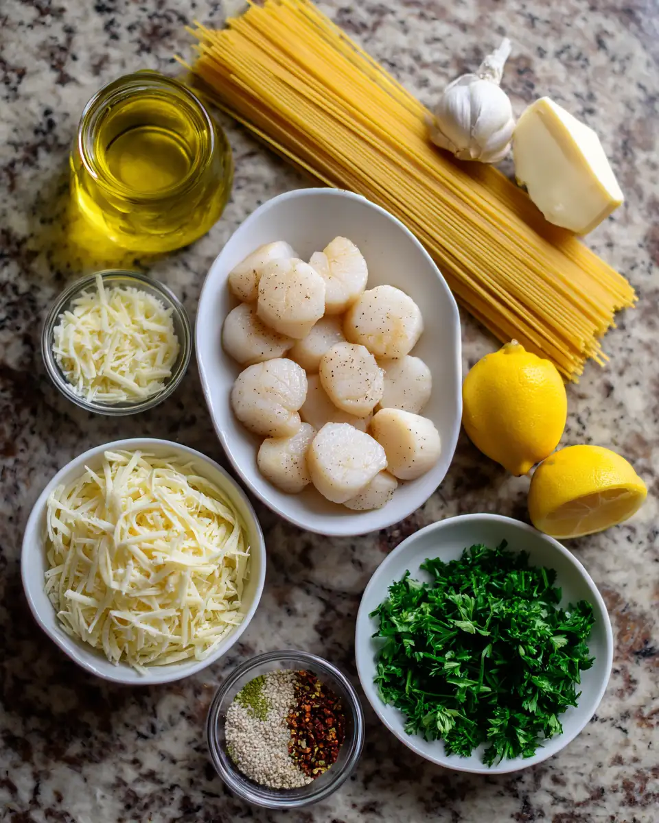 Savor the Sea: Garlic Butter Scallop Linguine Delight 4 Ingredients for Savor the Sea: Garlic Butter Scallop Linguine Delight