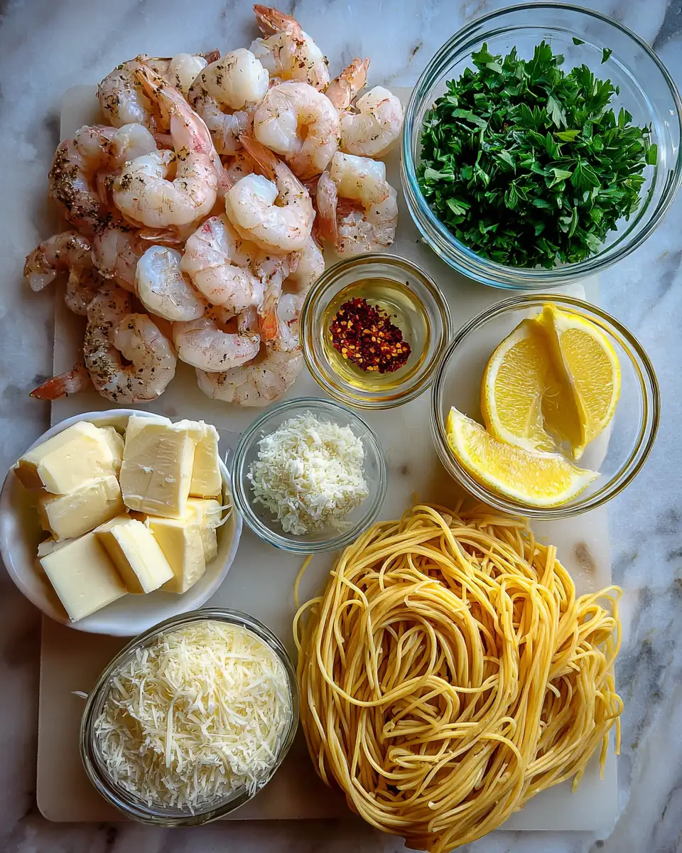 Ingredients for Irresistibly Creamy Garlic Butter Shrimp Pasta Delight