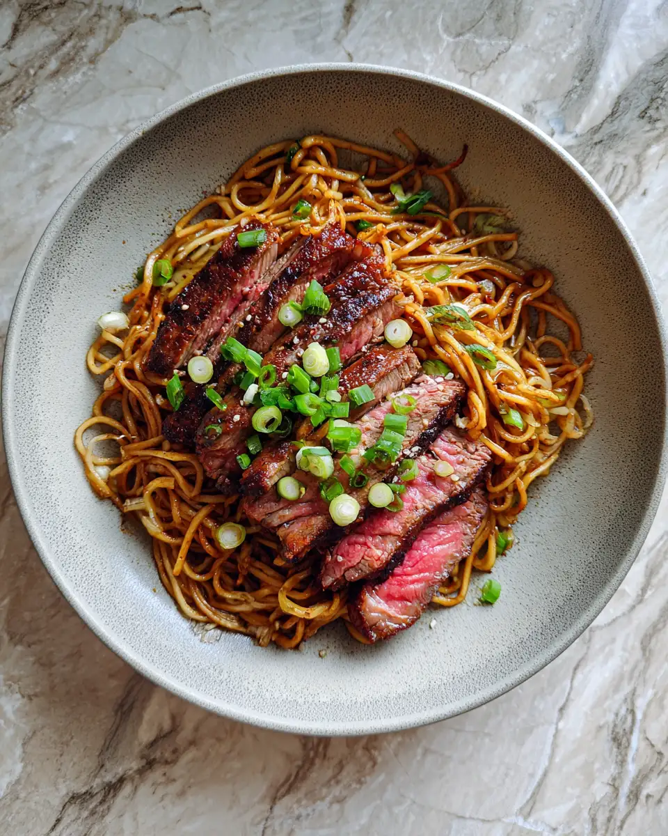Final dish - Sizzle and Savory: Garlic Butter Steak Lightning Noodles Recipe Burst