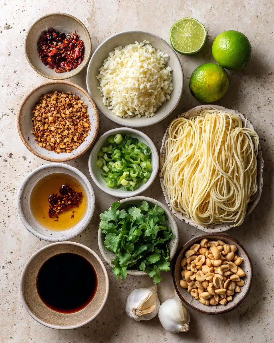 Ingredients for Spice Up Your Plate with Garlic Chili Crunch Noodles