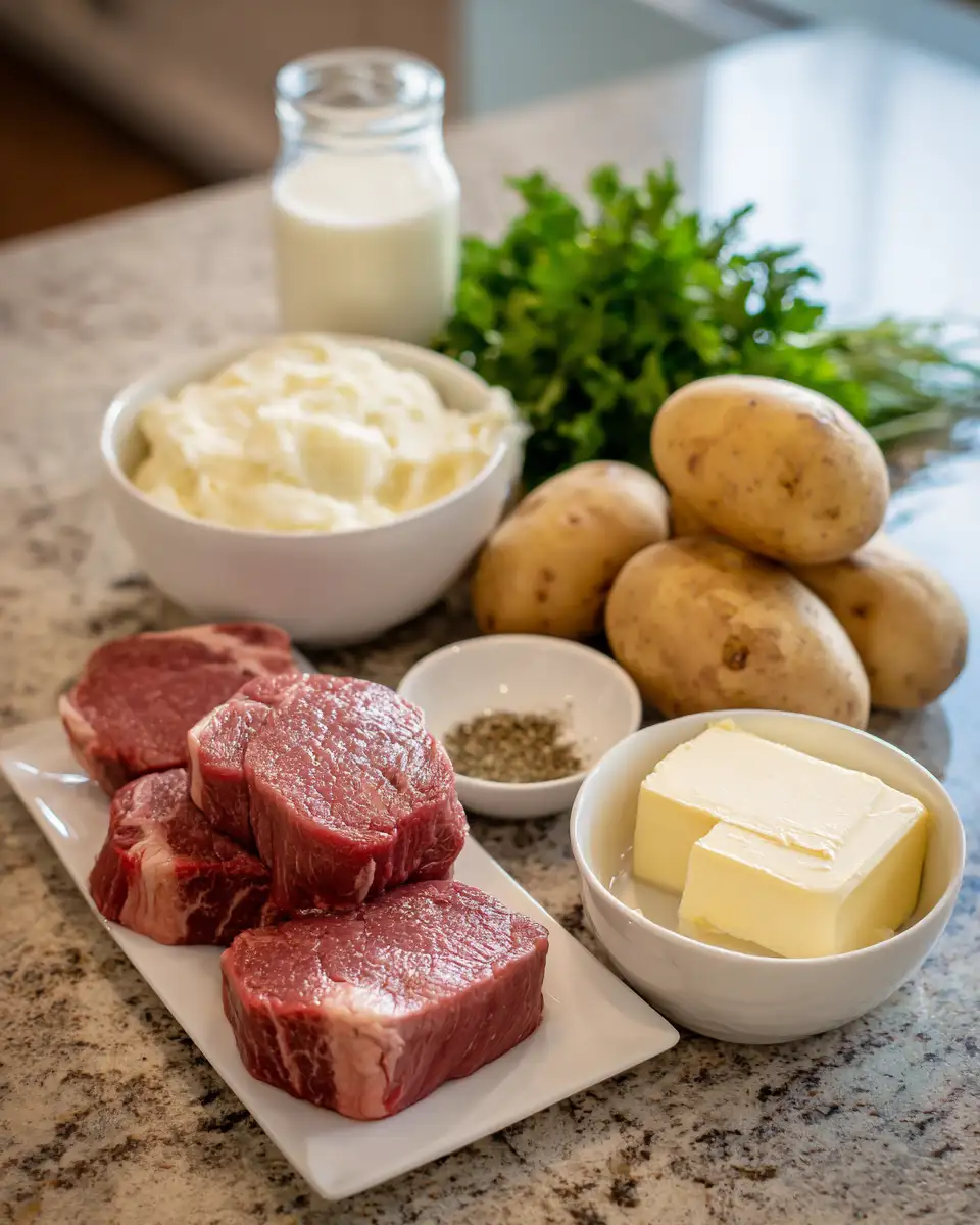 Ingredients for Savor the Flavor: Garlic Pepper Steak Medallions with Buttery Mashed Potatoes
