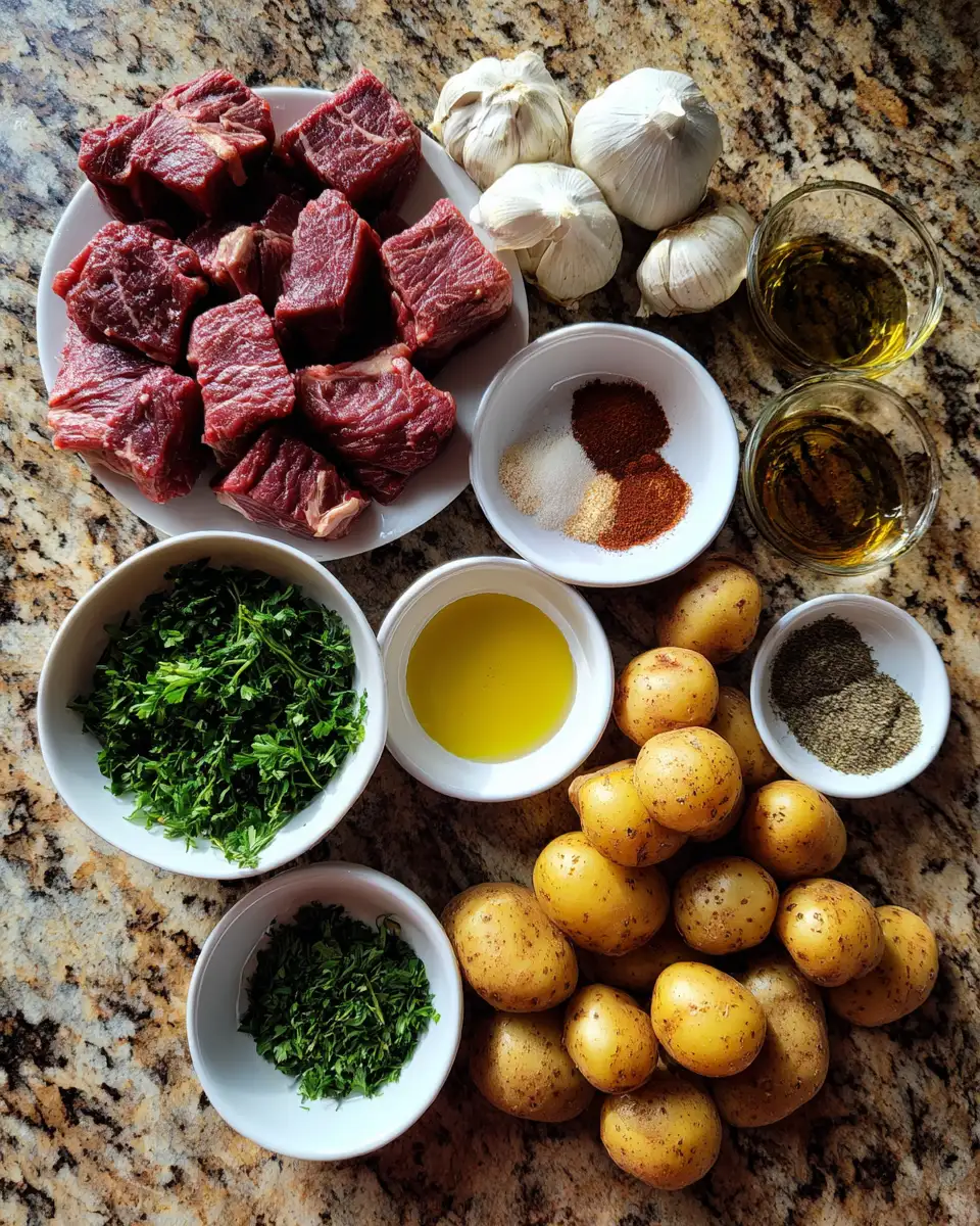 Ingredients for Sizzling Garlic Steak and Potatoes: A Match Made in Culinary Heaven