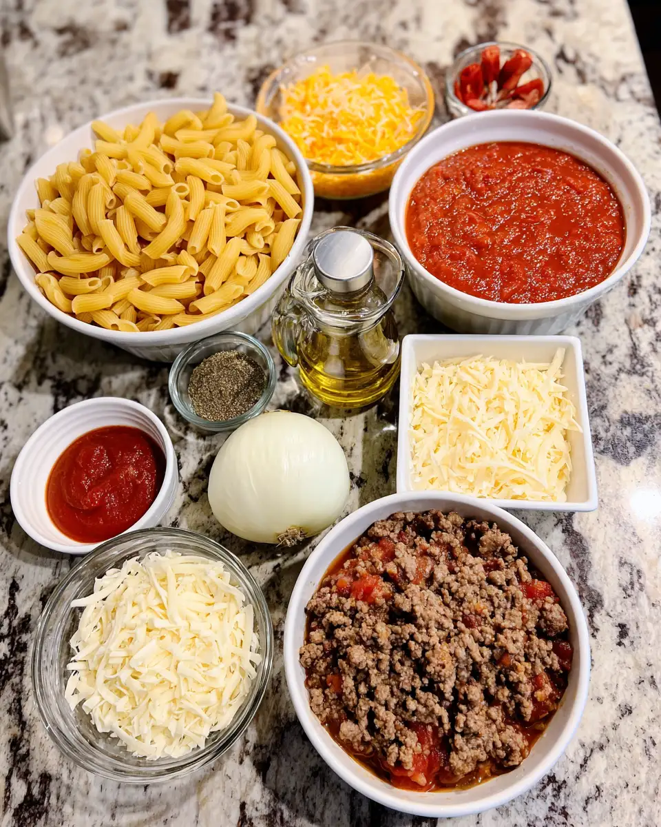 Ingredients for Cheesy Ground Beef Pasta Bake: The Ultimate Comfort Food Delight