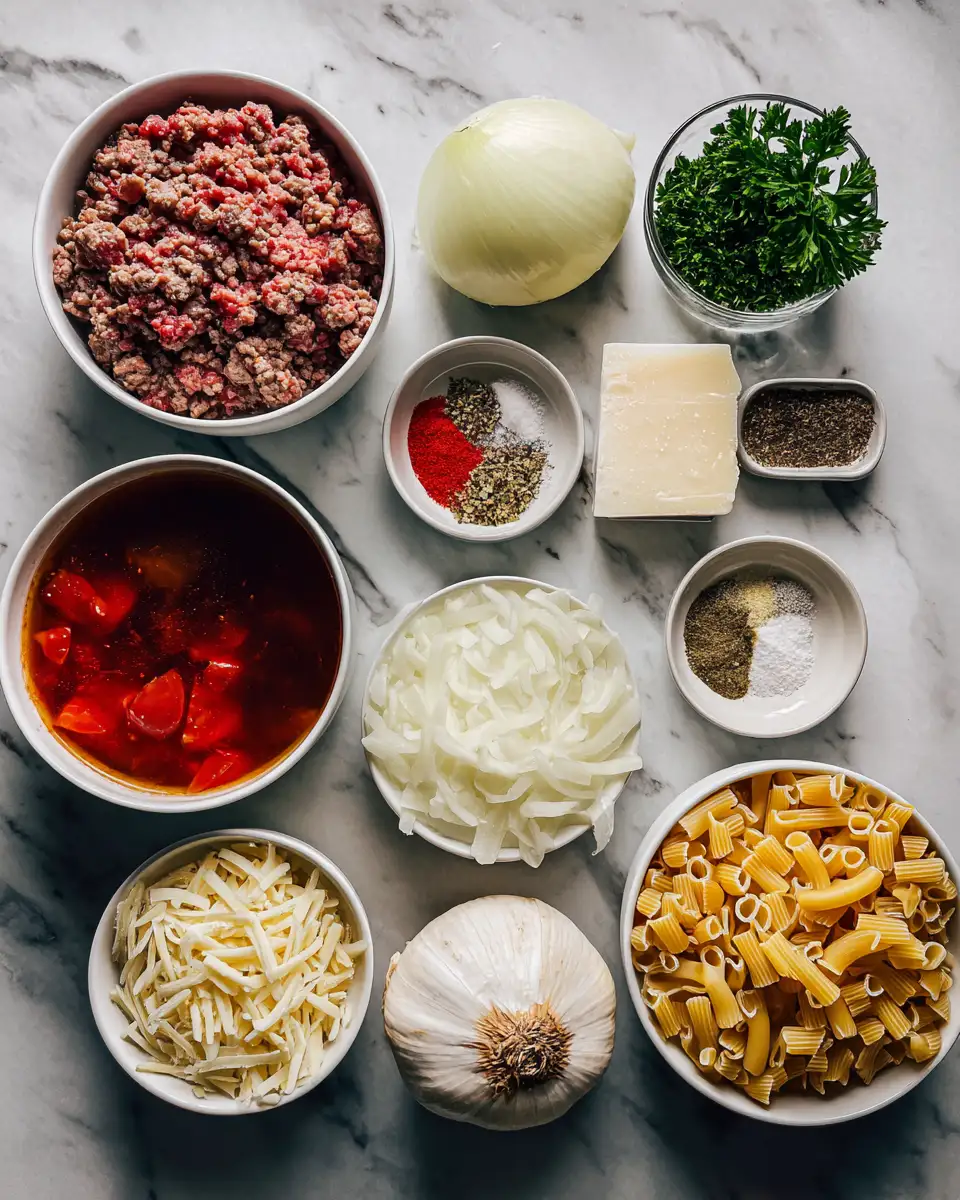 Ingredients for Effortless Ground Beef Pasta Dinner for a Perfect Weeknight Meal