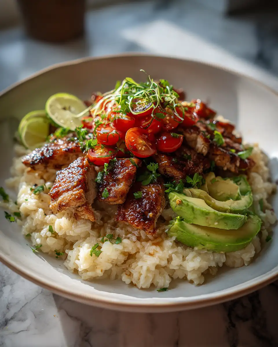 Zesty Delight: Honey Lime Chicken & Avocado Rice Fusion 6 Final dish - Zesty Delight: Honey Lime Chicken & Avocado Rice Fusion