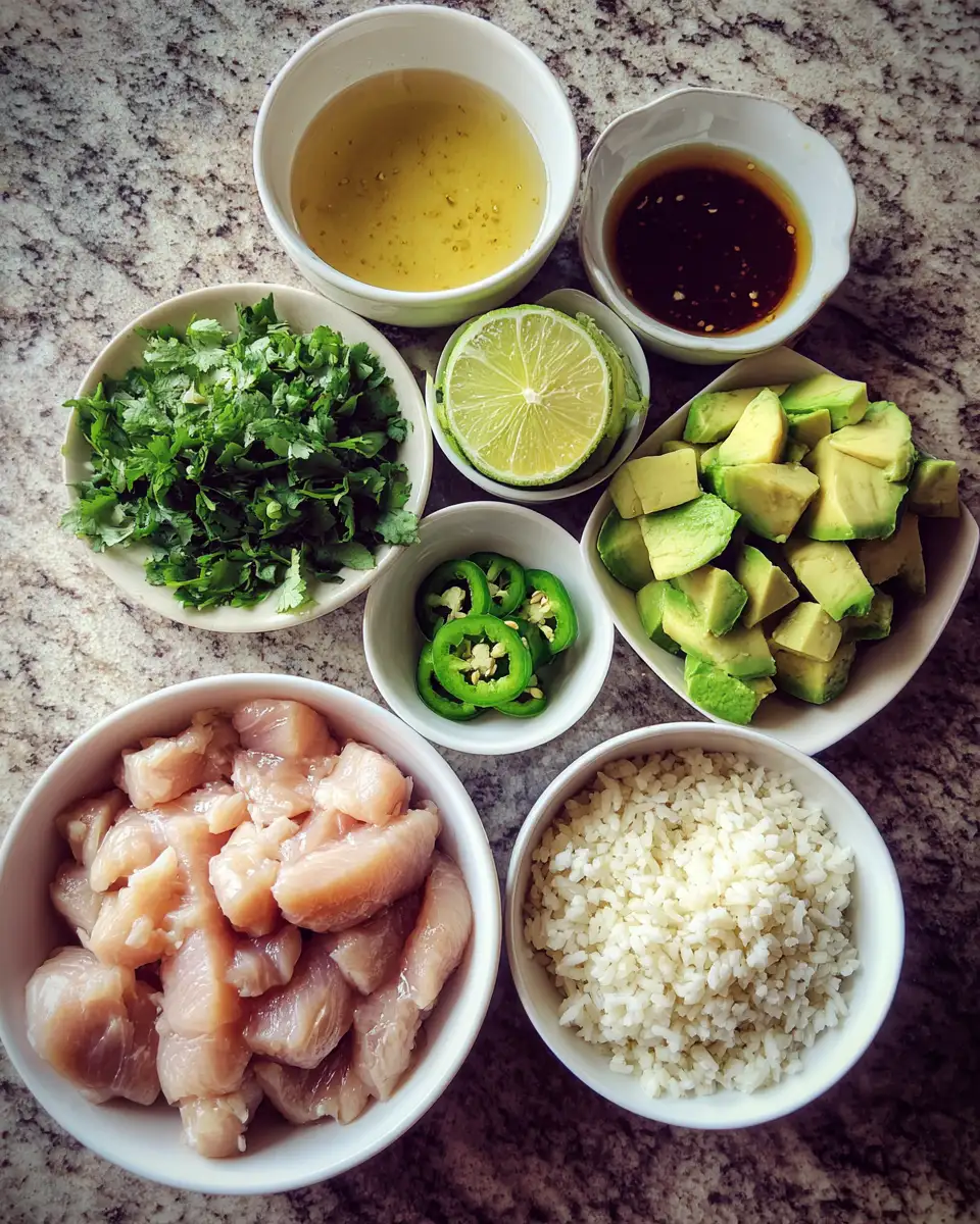 Ingredients for Zesty Honey Lime Chicken & Avocado Rice Stack: A Flavorful Feast