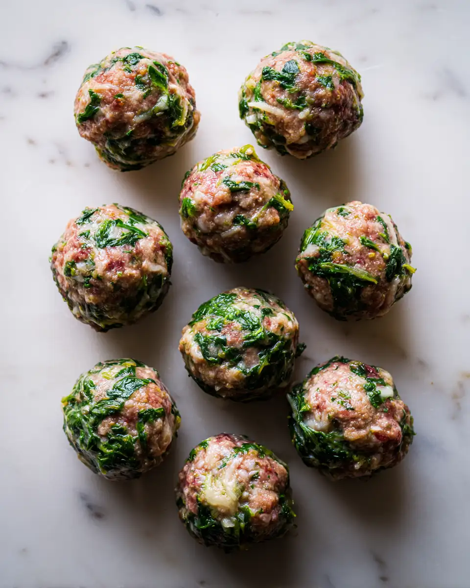 Ingredients for Mouthwatering Spinach Garlic Meatballs Stuffed With Mozzarella Delight