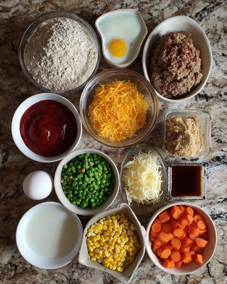 Ingredients for Comfort Meets Flavor in a Hearty Meatloaf Casserole with Vegetables