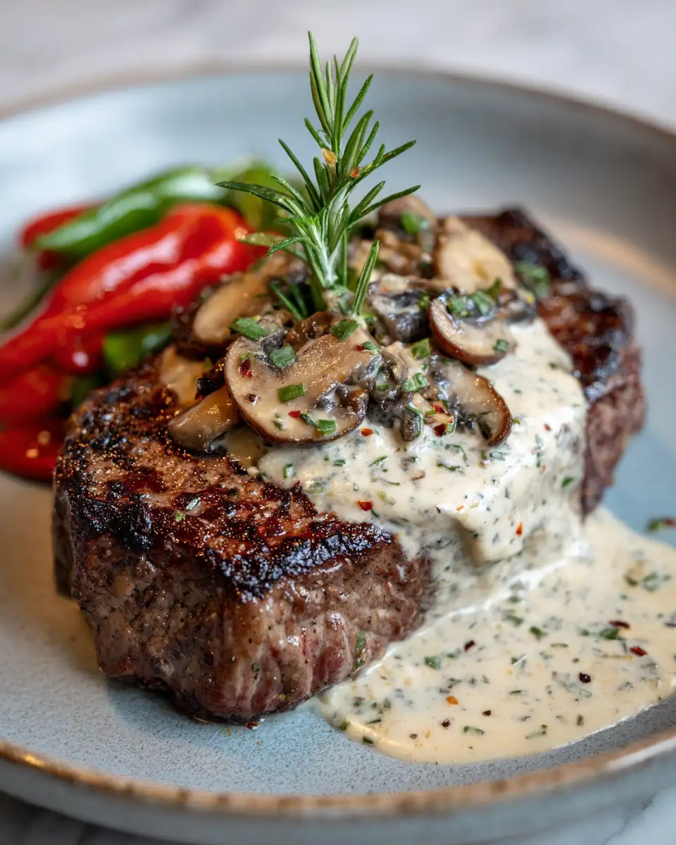 Final dish - Savor the Sizzle: Juicy Steak with Creamy Garlic Sauce Delight
