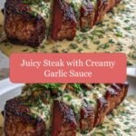 Savor the Sizzle: Juicy Steak with Creamy Garlic Sauce Delight
