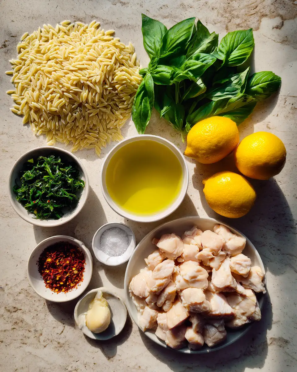 Ingredients for Zesty Lemon Basil Chicken Orzo: A Burst of Fresh Flavors