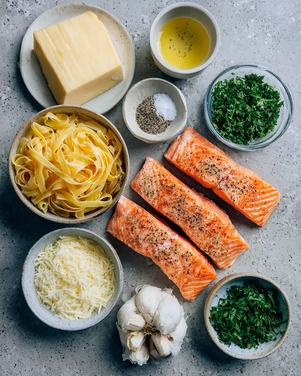 Ingredients for Zesty Lemon Pepper Salmon Alfredo: A Creamy Twist on a Classic Dish