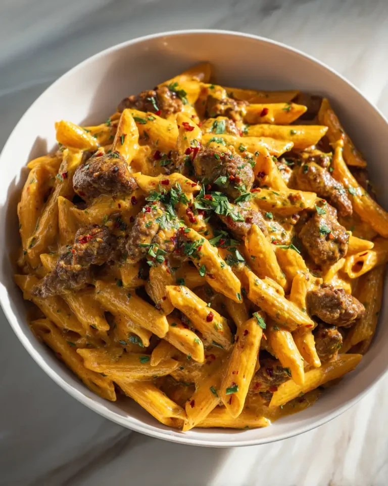 Indulge in the Ultimate Low Carb Creamy Garlic Beef Penne Delight - Featured Image