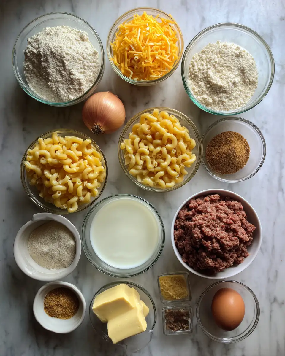Ingredients for Ultimate Comfort Fusion: Mac and Cheese Meatloaf Casserole Delight
