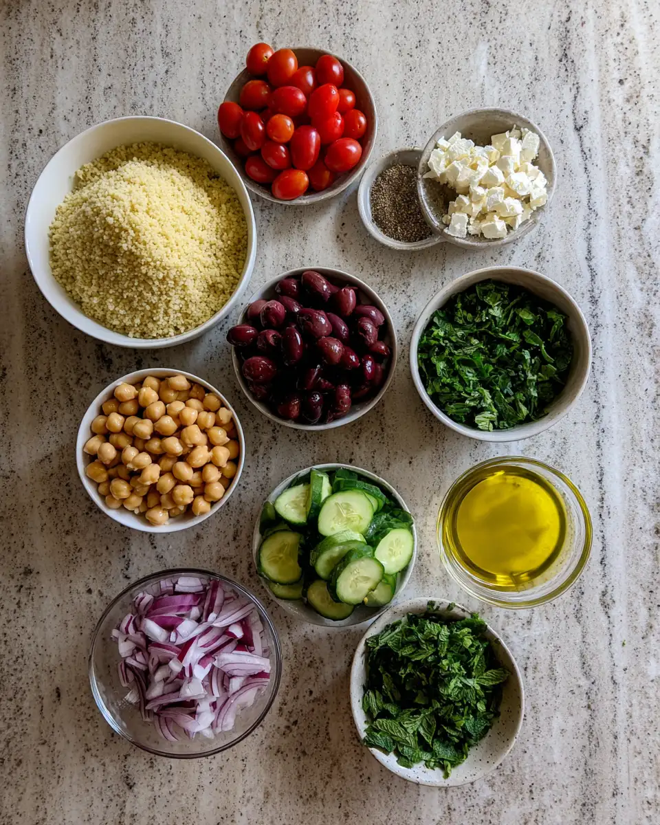 Savor the Sunshine: Mediterranean Chickpea Couscous Salad Delight 4 Ingredients for Savor the Sunshine: Mediterranean Chickpea Couscous Salad Delight