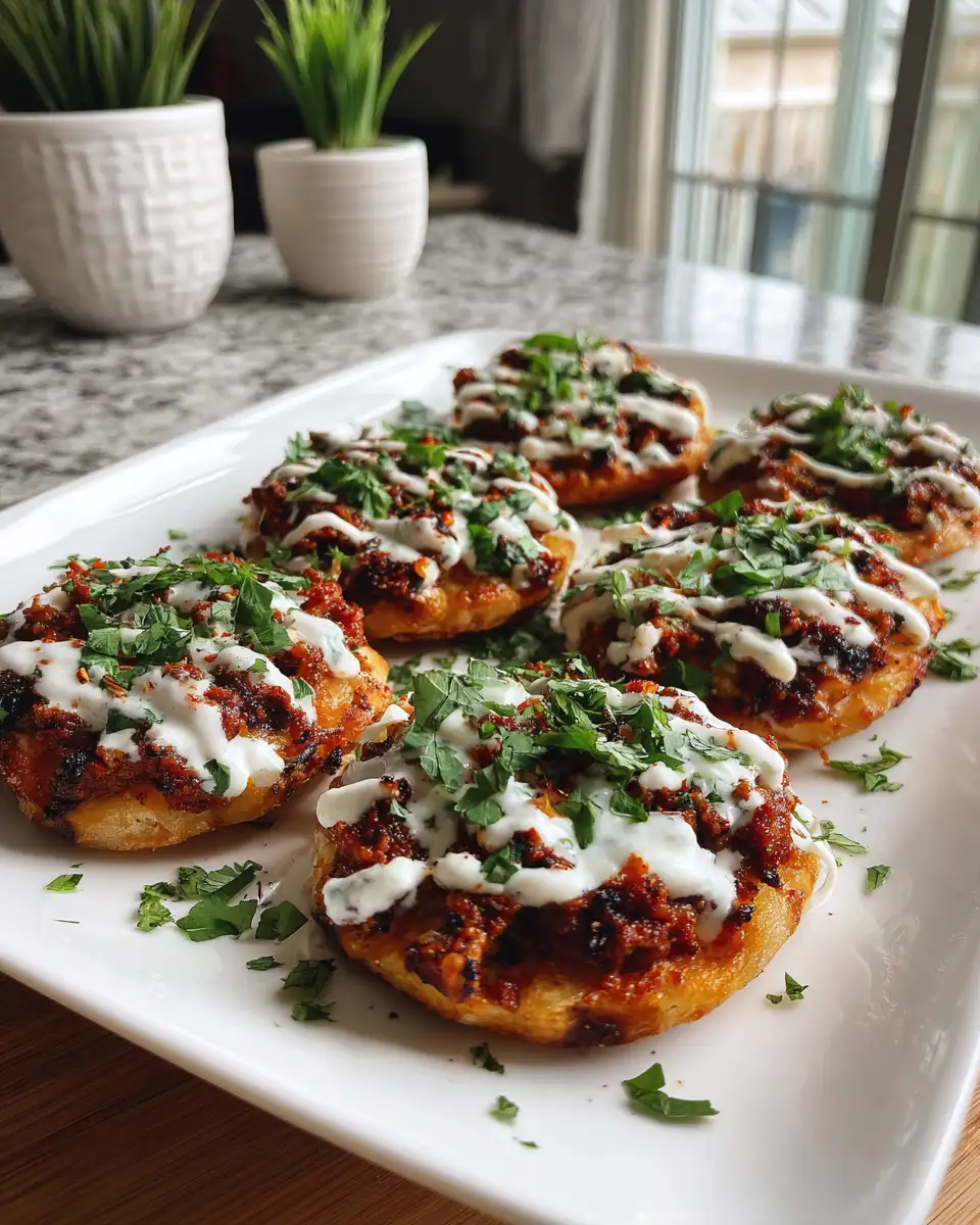 Final dish - Irresistible Mini Lahmacun Bites with Creamy Yogurt Drizzle Delight