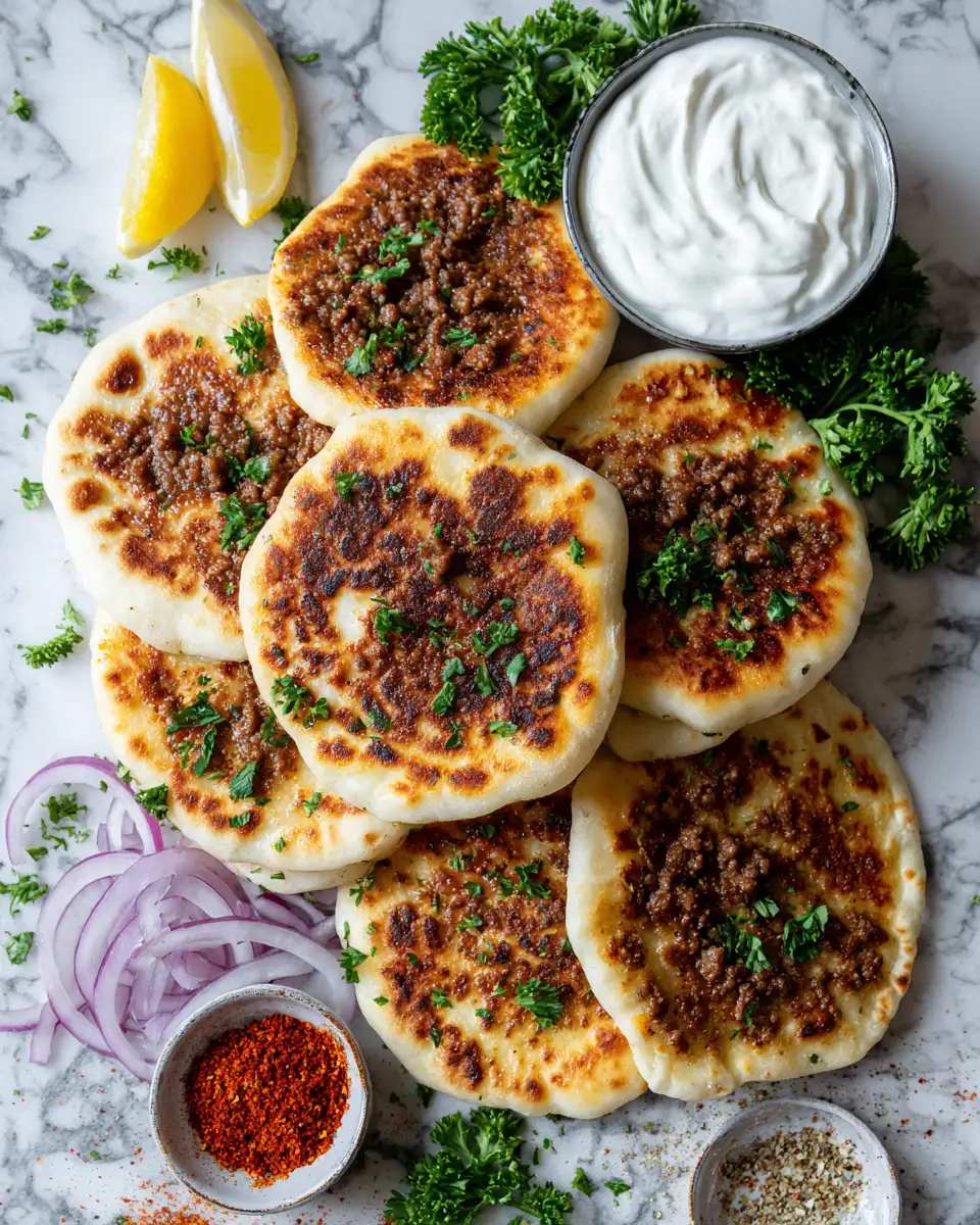 Ingredients for Irresistible Mini Lahmacun Bites with Creamy Yogurt Drizzle Delight