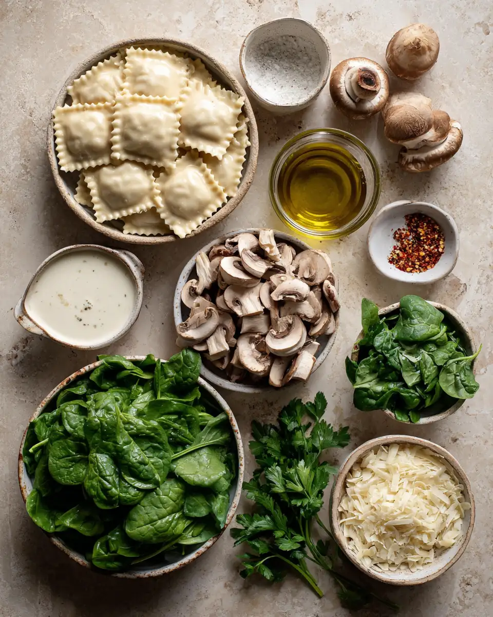 Ingredients for Mouthwatering Mushroom Ravioli with Spinach: A Gourmet Delight