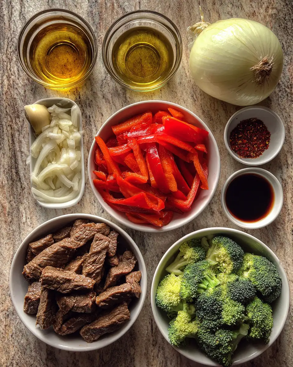 Ingredients for Quick and Easy One Pan Beef Dinner Recipe for Busy Nights