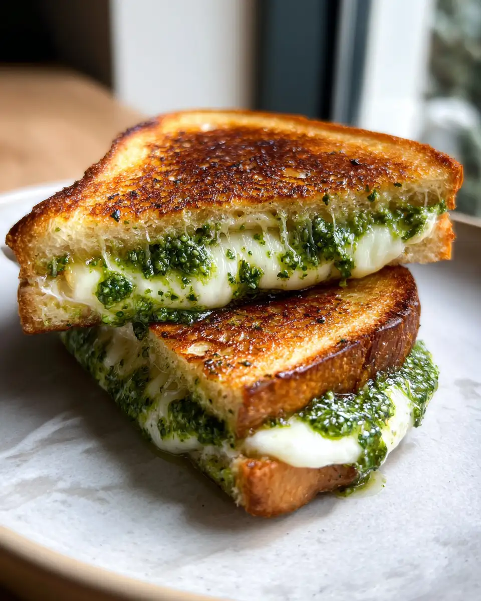 Final dish - Gooey and Green: The Ultimate Pesto Grilled Cheese Transformation