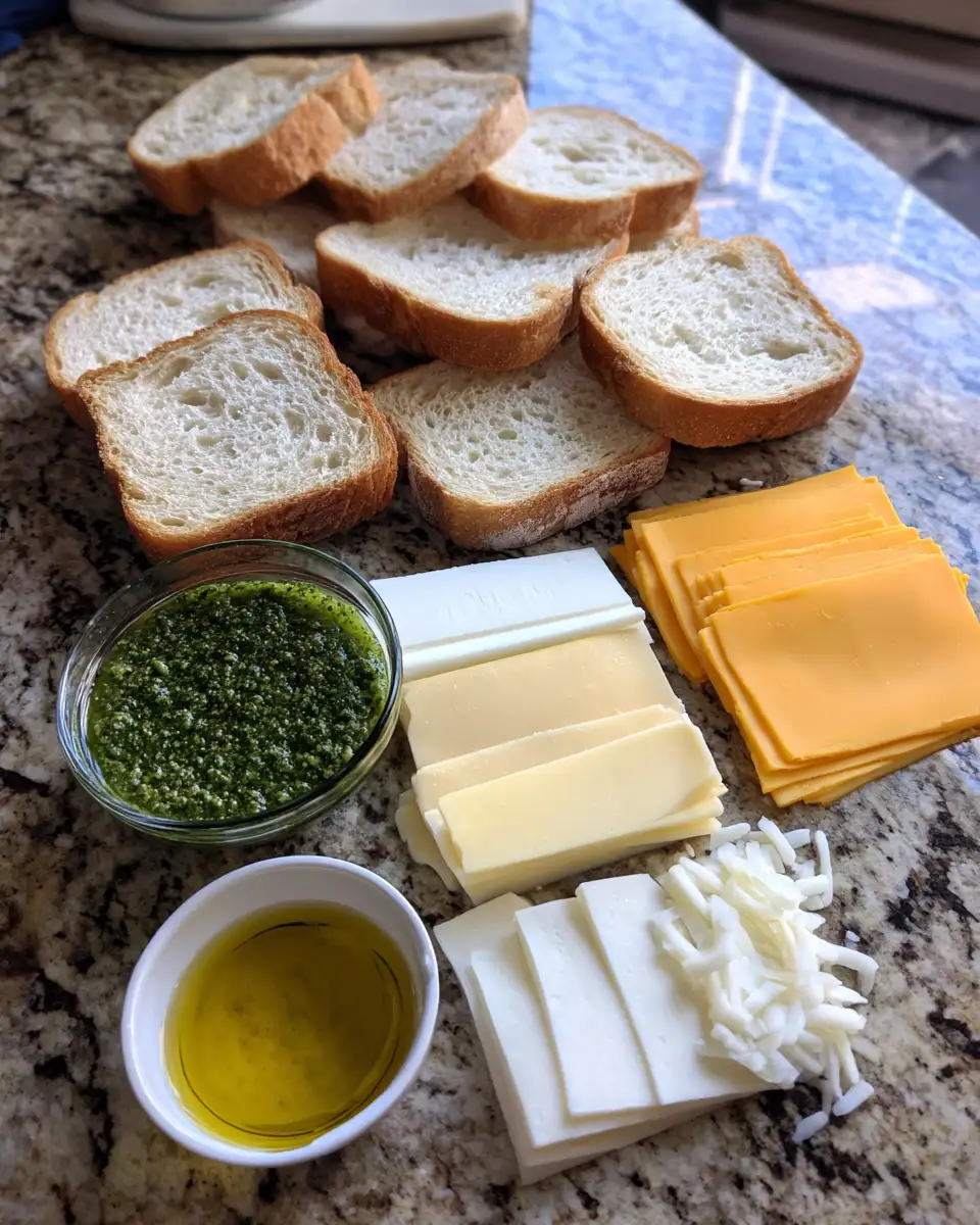 Ingredients for Gooey and Green: The Ultimate Pesto Grilled Cheese Transformation