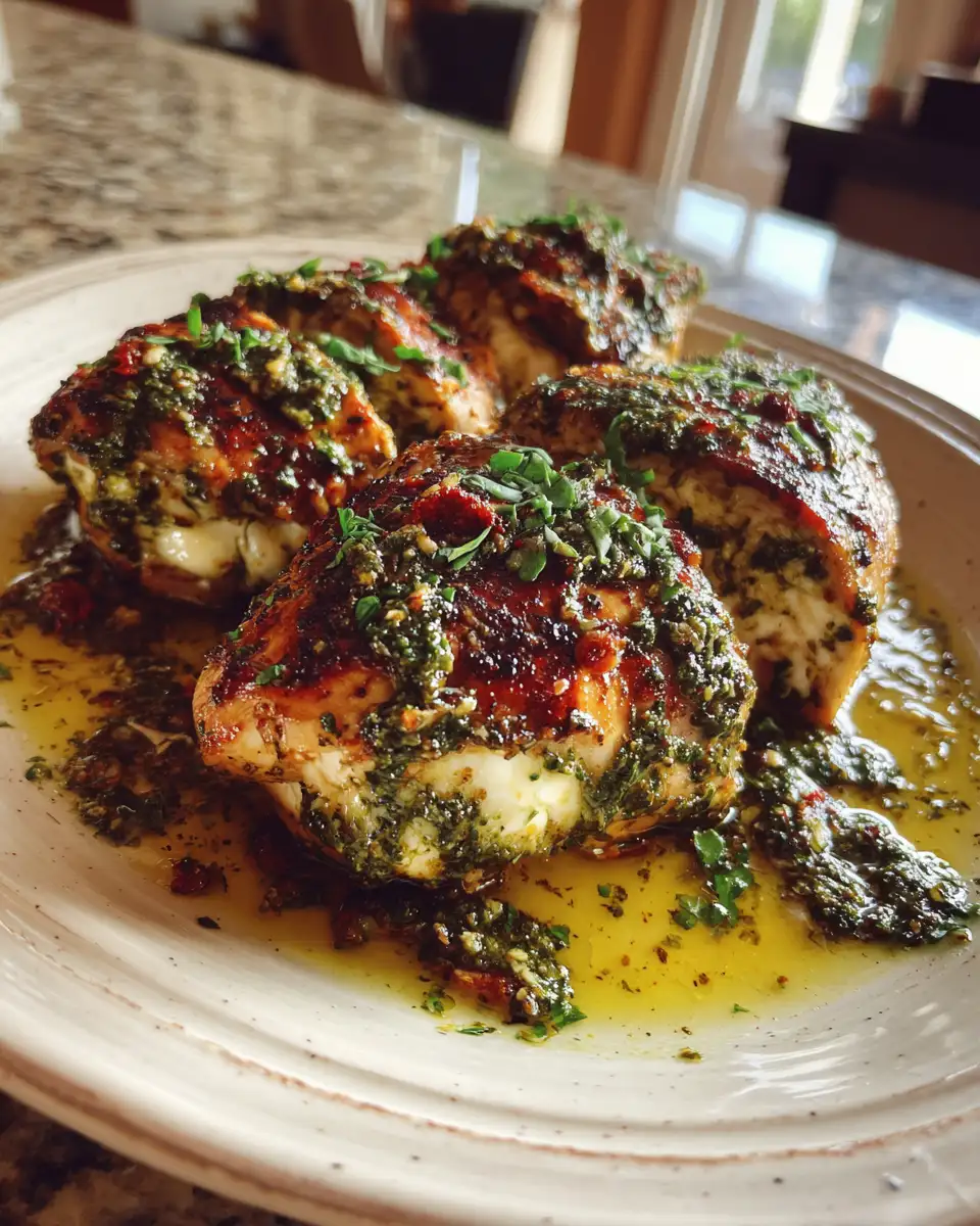 Final dish - Irresistible Pesto Mozzarella Stuffed Chicken: A Flavor Explosion in Every Bite