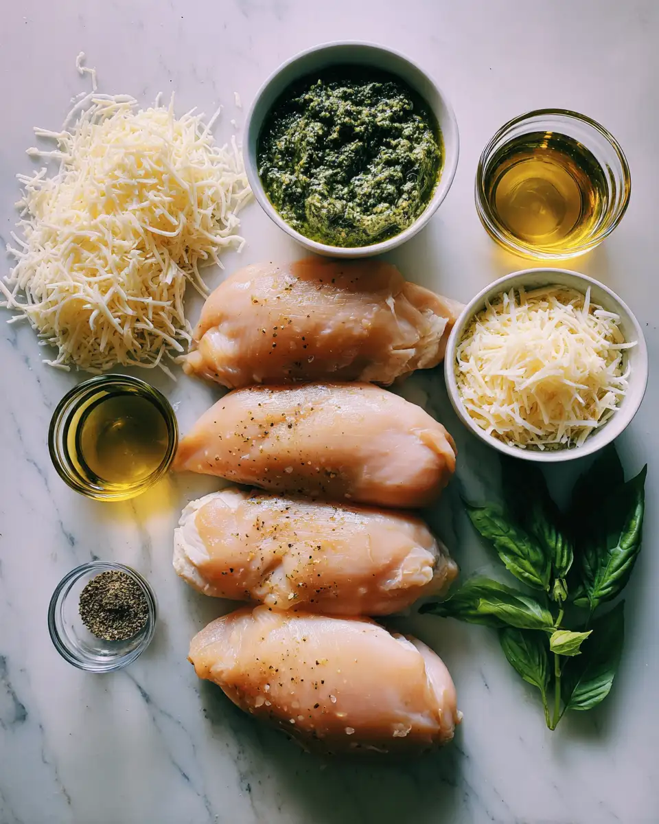 Ingredients for Irresistible Pesto Mozzarella Stuffed Chicken: A Flavor Explosion in Every Bite