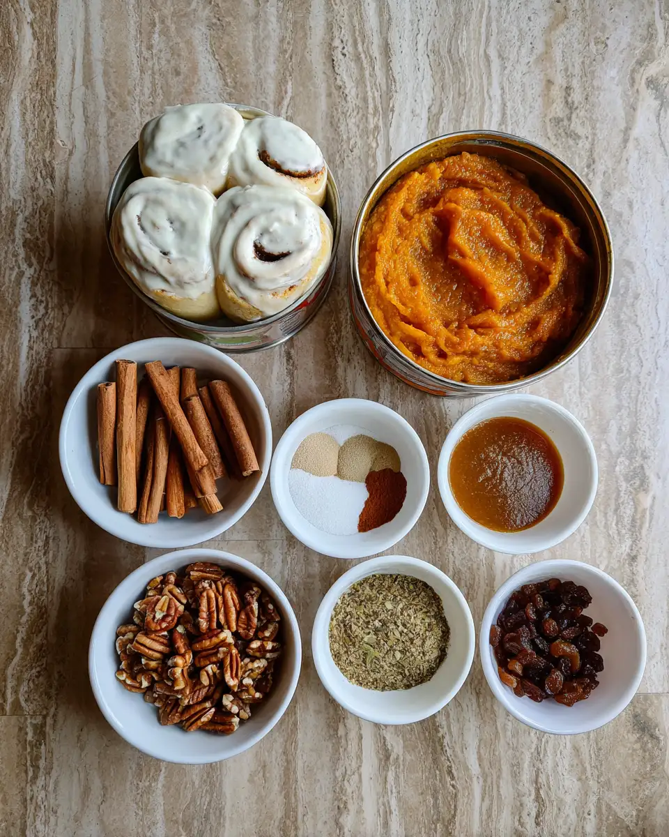 Ingredients for Pumpkin Cinnamon Roll Bake Bliss