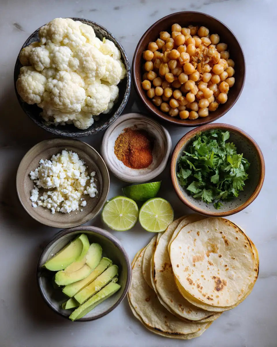 Ingredients for Tantalizing Roasted Cauliflower Chickpea Tacos for Your Next Meatless Monday