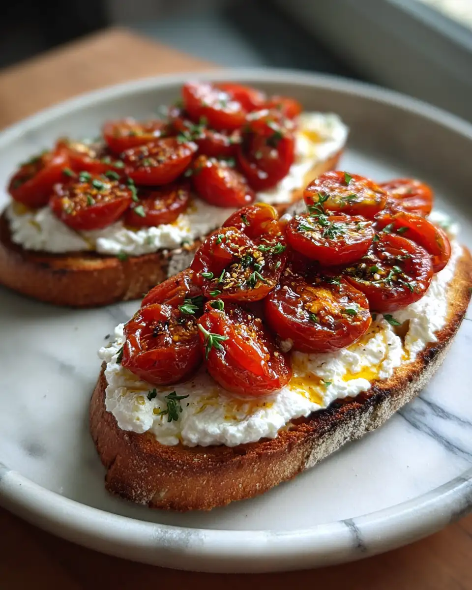 Final dish - Elevate Your Brunch Game with Roasted Garlic Tomato Burrata Toast