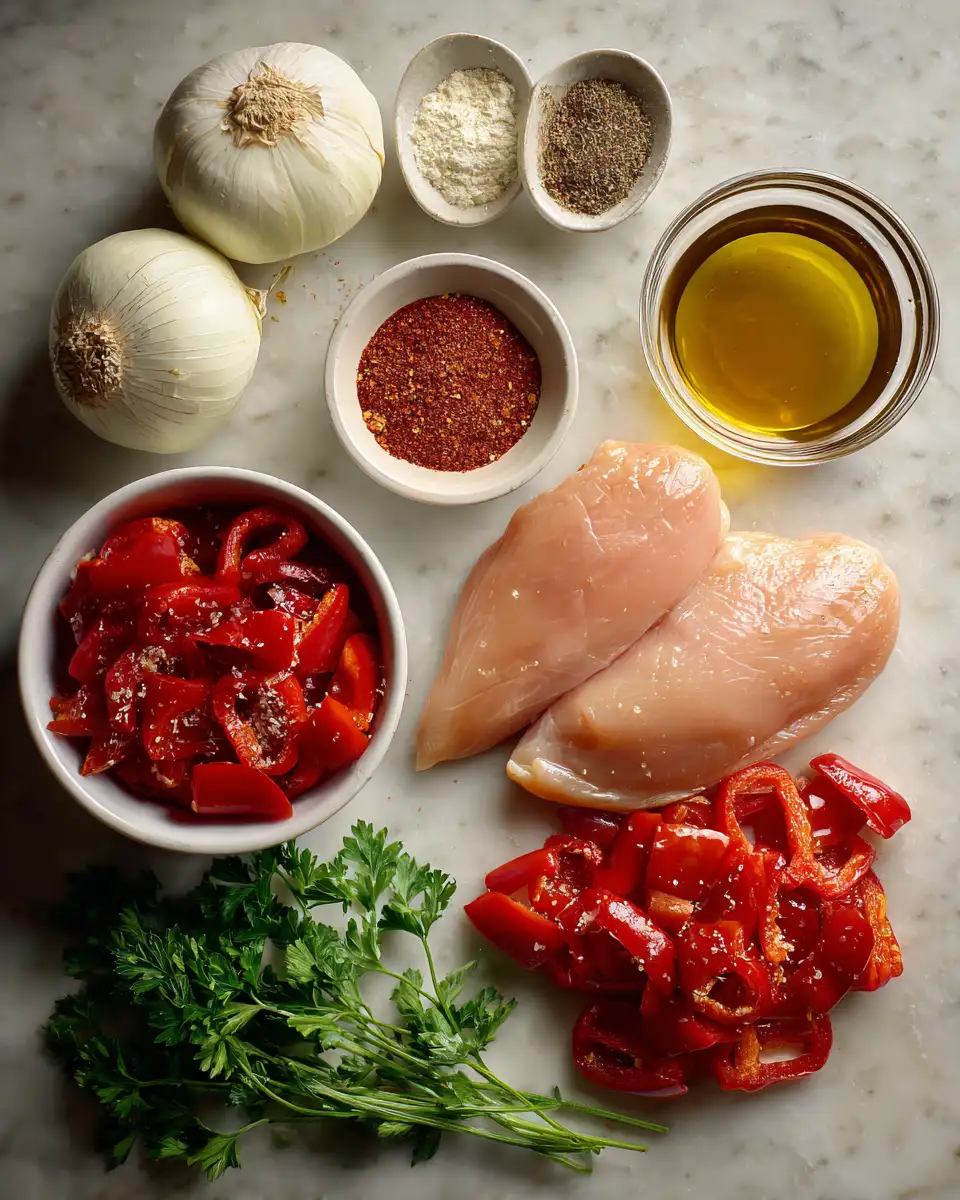 Ingredients for Sizzle & Spice: The Ultimate Roasted Red Pepper Chicken Skillet Magic