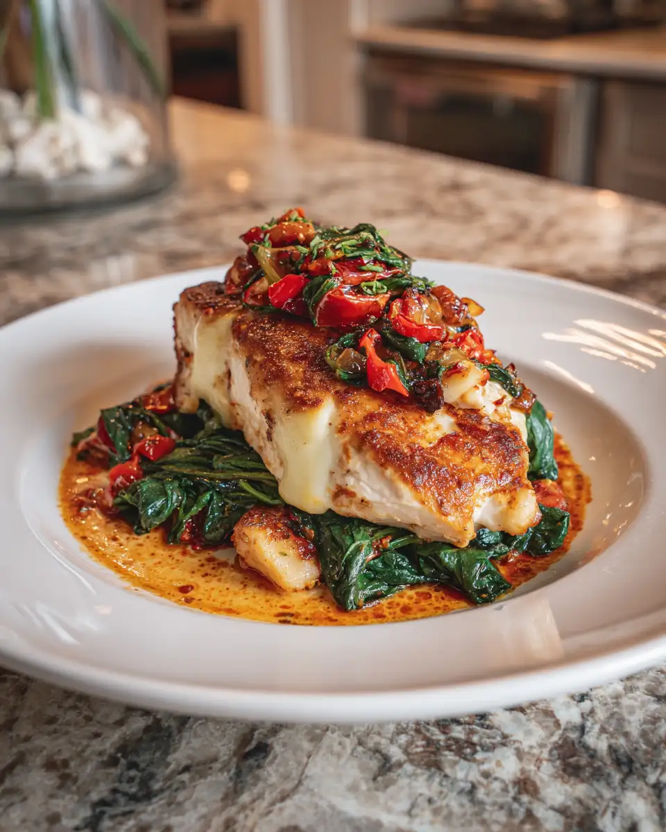 Final dish - Savor the Flavor: Roasted Red Pepper Spinach and Mozzarella Stuffed Chicken Delight