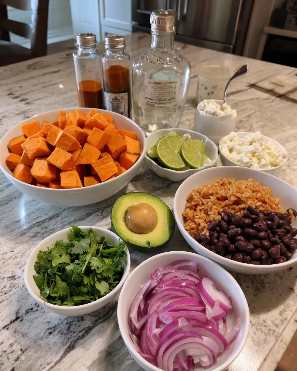 Roasted Sweet Potato Burrito Bowl Bliss 4 Ingredients for Roasted Sweet Potato Burrito Bowl Bliss