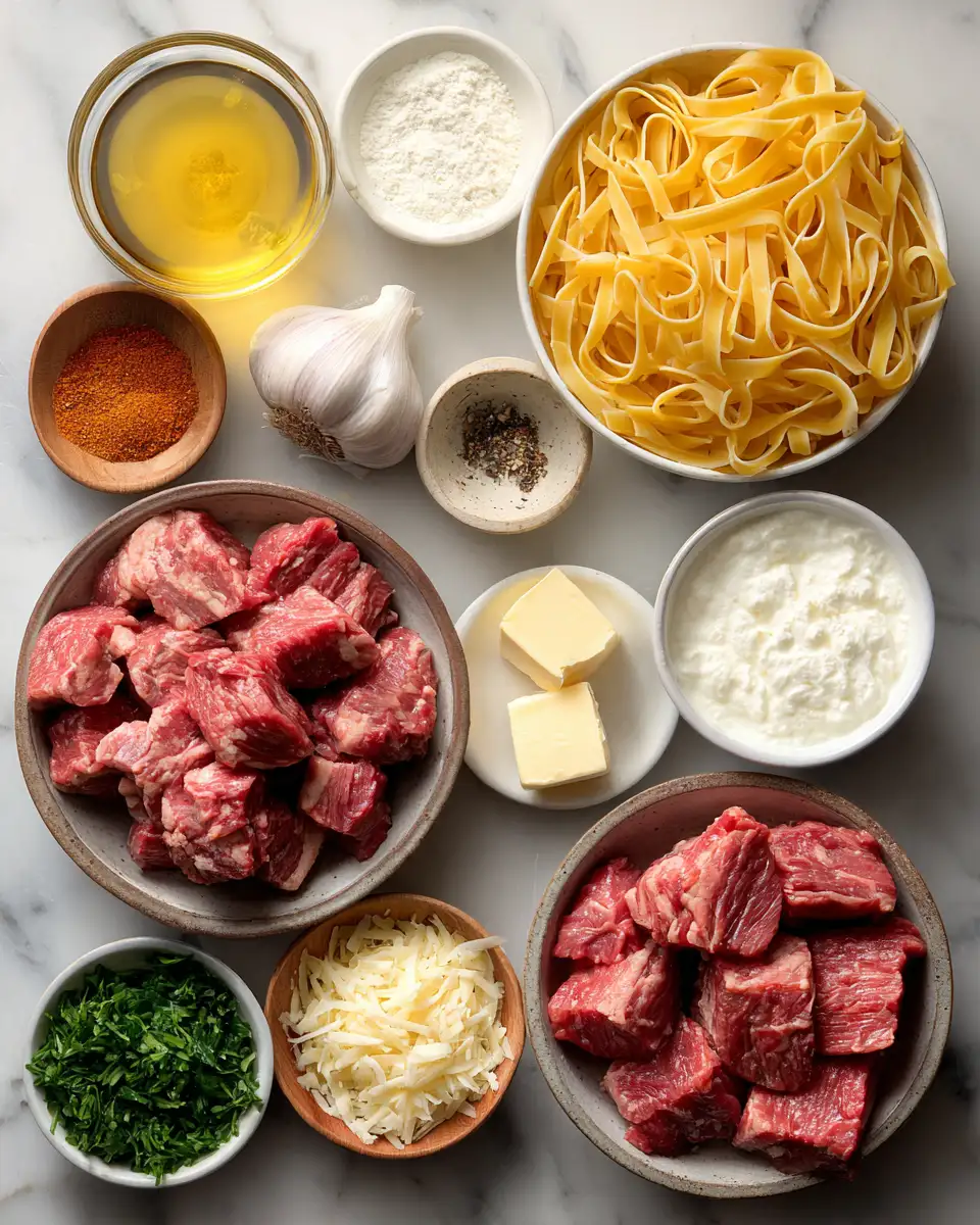 Ingredients for Savor the Perfect Harmony: Steak Bites and Creamy Parmesan Pasta with Garlic Butter