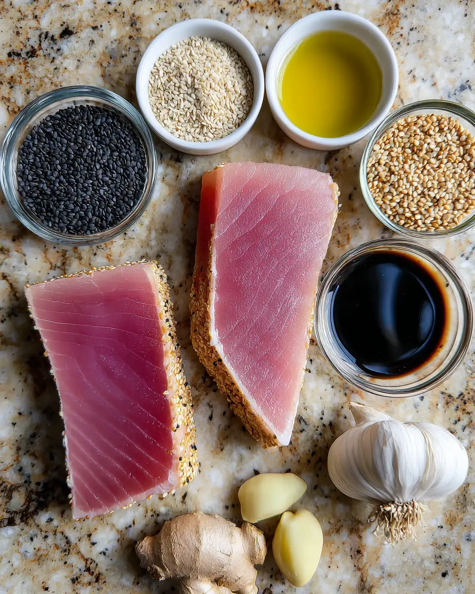 Savor the Perfect Seared Tuna Steak with a Delightful Sesame Crust 4 Ingredients for Savor the Perfect Seared Tuna Steak with a Delightful Sesame Crust