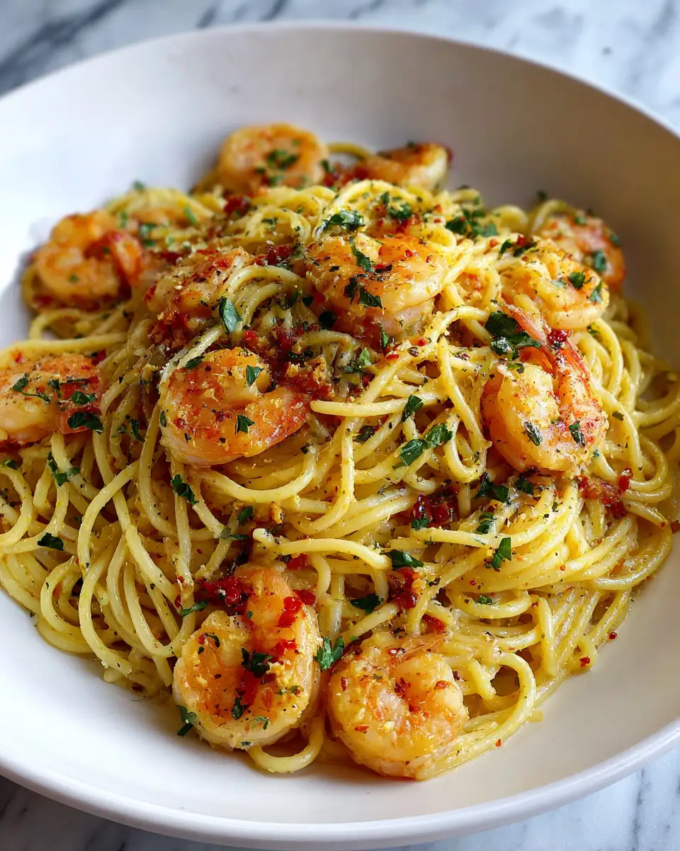 Final dish - Indulge in the Ultimate Creamy Shrimp Pasta Delight