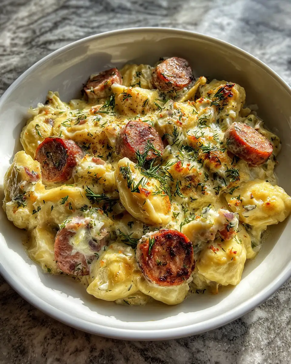 Final dish - Comfort Meets Convenience: Slow Cooker Pierogi and Kielbasa Bake Extravaganza