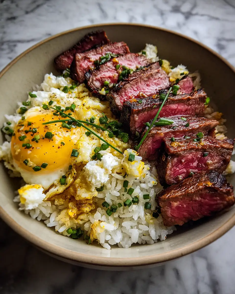 Final dish - Sizzle and Savory Delight: Steak and Garlic Butter Rice Bowl Perfection