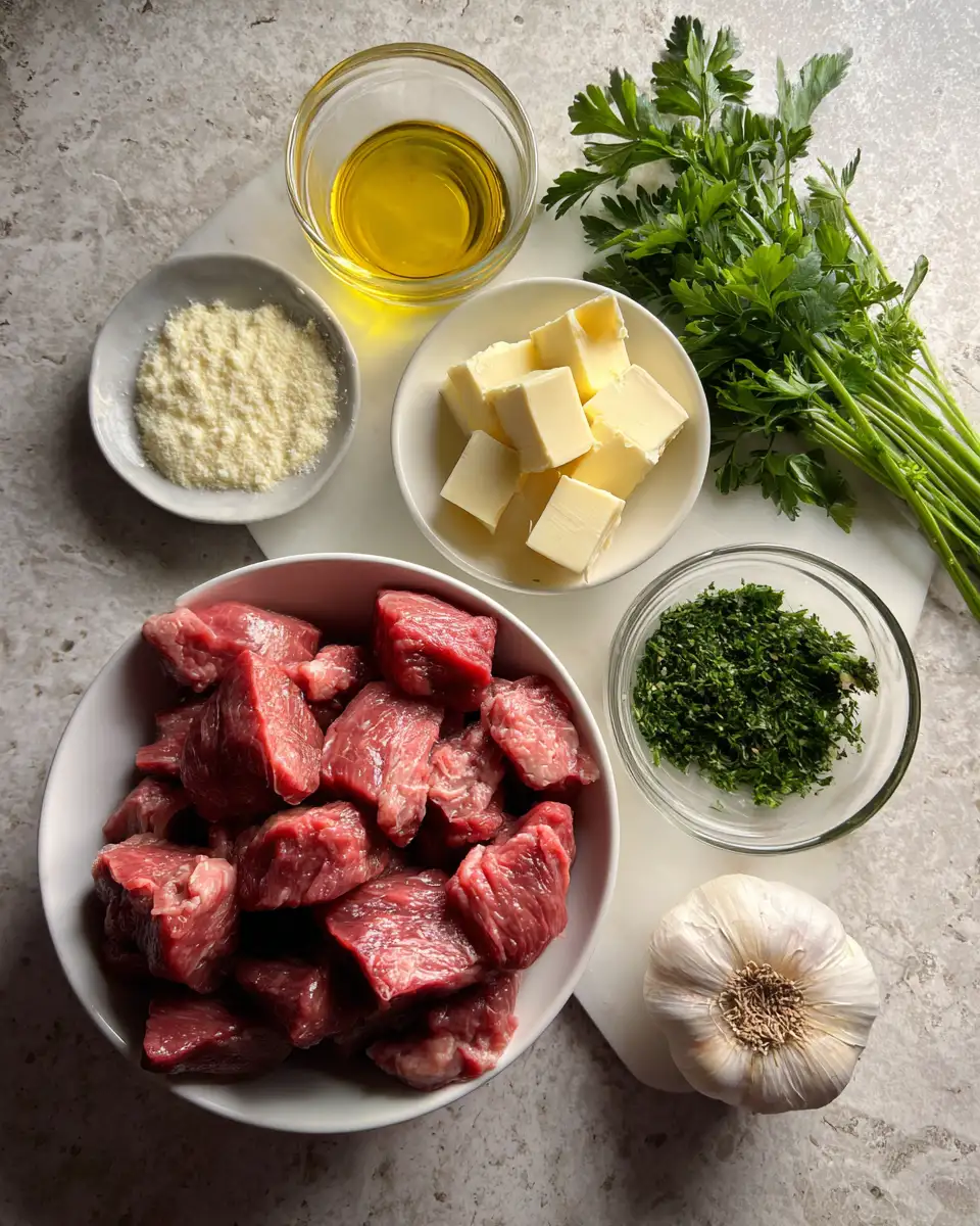Ingredients for Sizzle and Simplicity: Easy Garlic Butter Steak Bites Delight