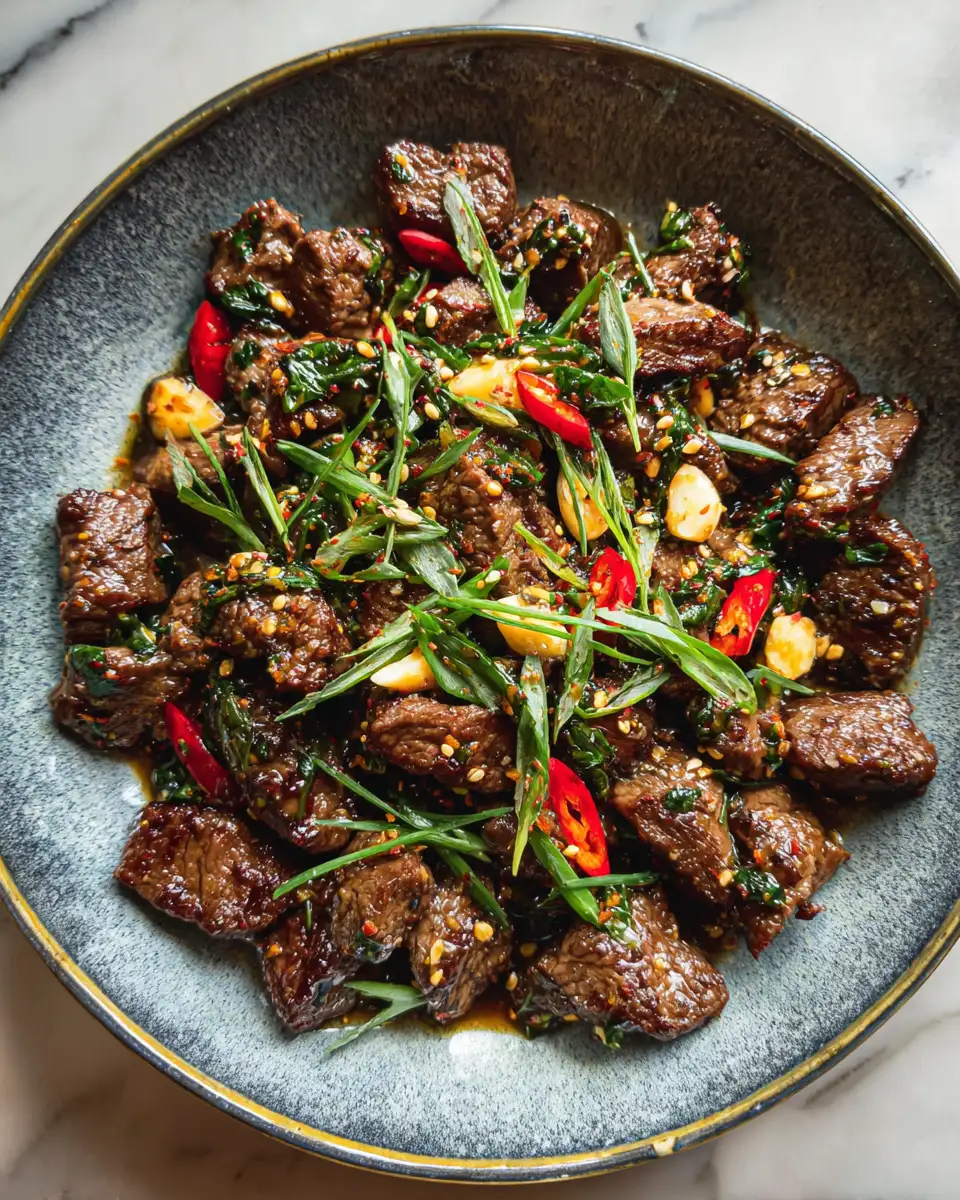 Final dish - Sizzling Steak Bites with Irresistible Garlic Sauce Delight