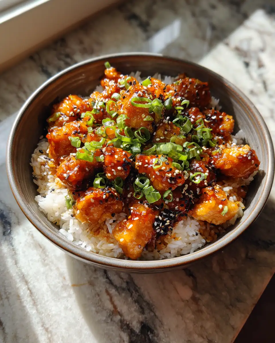 Final dish - Irresistibly Delicious Sticky Garlic Chicken Rice Bowl: A Flavorful Feast in Every Bite