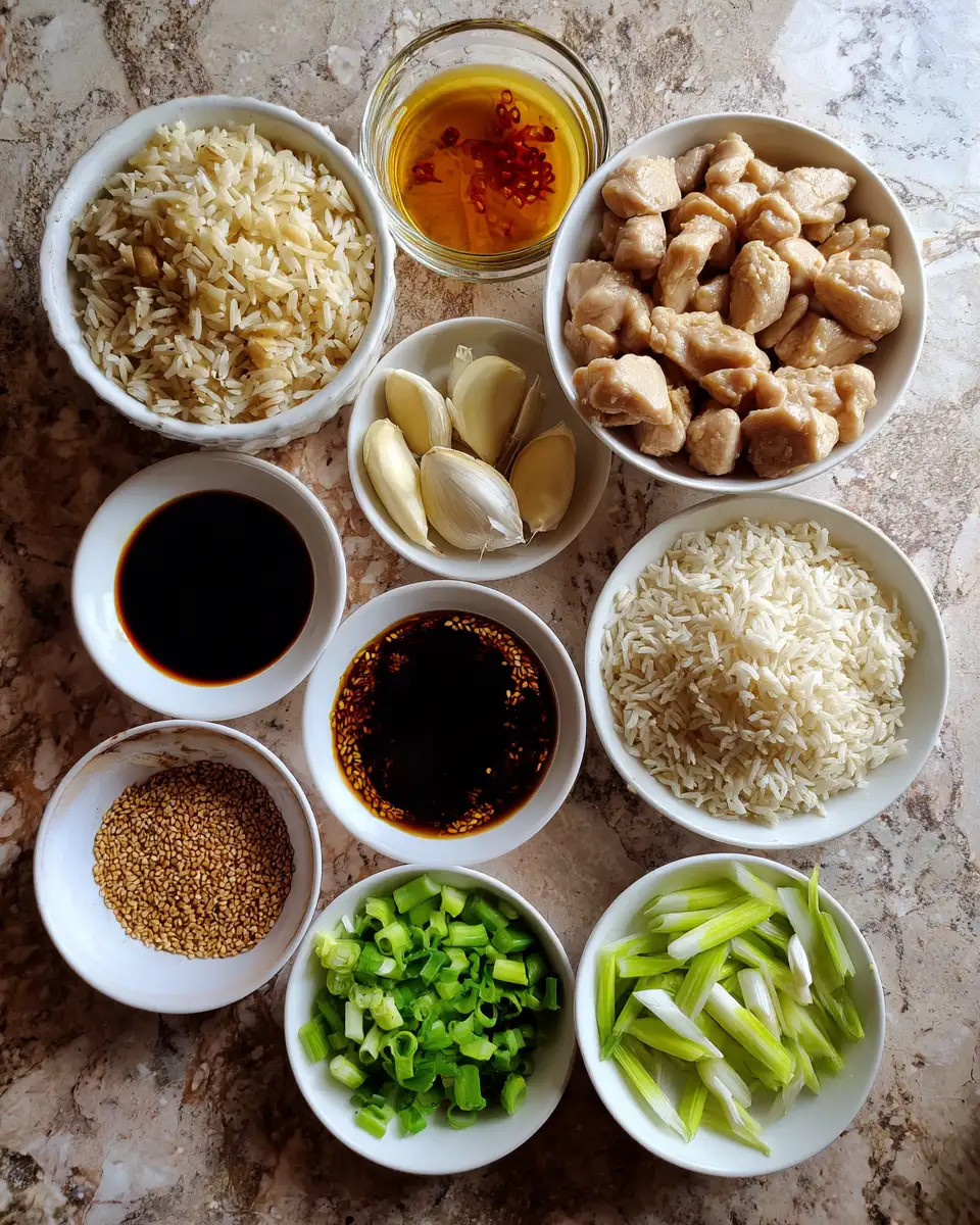 Ingredients for Irresistibly Delicious Sticky Garlic Chicken Rice Bowl: A Flavorful Feast in Every Bite